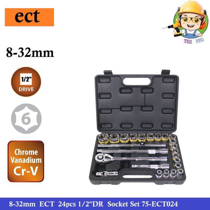 8-32mm ECT 24pcs 1/2''DR Socket Set 75-ECT024 | Lazada