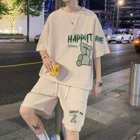 【July hot】 Waffle short-sleeved t-shirt mens summer suit student tide brand half-sleeved T-shirt handsome with two-piece