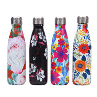 Creative Floral Thermos Flask Stainless Steel Water Bottle Leakproof Gym Sport Drink Bottle For Water Cool Insulated Cup Mug