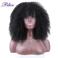 Blice Afro Kinky Curly Wigs With Bangs Short Hair Wig For Black Women Glueless Synthetic Cosplay Wig 18 Inch Wig  Hair Extensions Pads