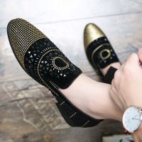 Brand Noble Black Rhinestone Men Dress Shoes Velvet Crystal Luxury Moccasins Mens Loafers Office Business Party Man casual Shoes