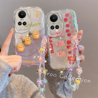 Phone Case เคส OPPO Reno10 Reno10Pro 5G ลูกบาศก์เคสโทรศัพท์รูปการ์ตูนกระต่ายกับสร้อยข้อมือดอกไม้ปกป้องเลนส์กันกระแทกฝาครอบนุ่ม OPPO Reno10 Pro 5G 2023