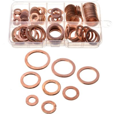 2021120pcs 8 Sizes Copper Metric Sealing Washer Ring Assortment Kit Copper Gaskets Flat Set For Hardware Tools Accessories Car Auto