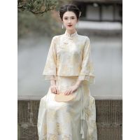 Spot parcel post New Chinese Style Womens Clothing Chinese Style R Lace Improved Cheongsam Dress Young Girls Casual Two-Piece Set