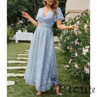 COD DSFDGESERRRRR ♂DZ☎Women´s Solid Color Dress Unique Pattern V-neck Flared Short Sleeves Summer Beach Long Dress