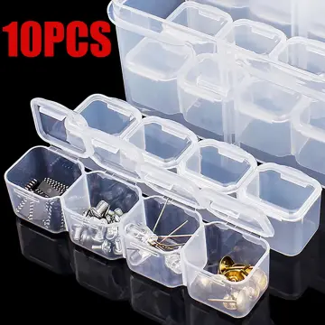 10pcs Portable Clear Flip Jewelry Pill Storage Box Square Plastic Small  Storage Boxes Case Transparent Organizer Boxes