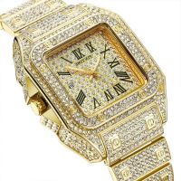 HIP HOP Gold Watch Men Watch Famous Top Brand Luxury Iced Out Male Quartz Watchs Square Diamond Calendar Wristwatch Mens Clock