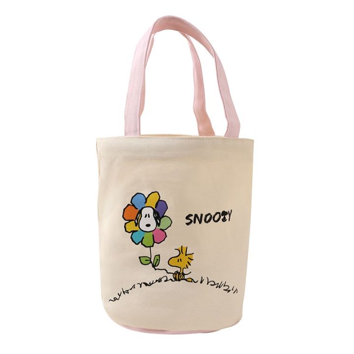 snoopy-snoopy-cartoon-canvas-cute-handbag-portable-lunch-bag-japanese-cylindrical-bag