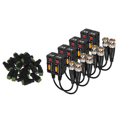 4 Pairs 1080P AHD/HD-CVI/TVI/CVBS Passive HD Video Balun Transmitter (UTP Up to 350M-600M) & 20Pcs CCTV Camera 5.5 x 2.1mm DC Power Cable Female Plug Connector Adapter Jack