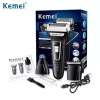 Kemei เครื่องโกนหนวดไฟฟ้า 3in1 แบตเตอเลี่ยนตัดผม โกนหนวด แต่งหนวด แต่งเครา กันจอน ตัดขนจมูก เปลี่ยนหัวได้ 3 แบบ ชาร์จไฟ / ใส่ถ่านได้  Km-6559