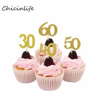 Chicinlife 10ชิ้น30 40 50 60คัพเค้กท็อปเปอร์30 40 50 60ปีของตกแต่งงานเลี้ยงวันเกิดอายุ60ปีที่ตกแต่งคัพเค้กครบรอบแต่งงาน