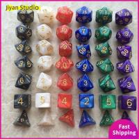 JIYAN2866 7Pcs/set 7-Die ลูกเต๋า DND D4 D6 D8 D10 D12 D20 เกมตาราง ลูกเต๋าเกม ทนทานต่อการใช้งาน เกมปาร์ตี้ปาร์ตี้ ลูกเต๋าหลายด้าน TRPG DND