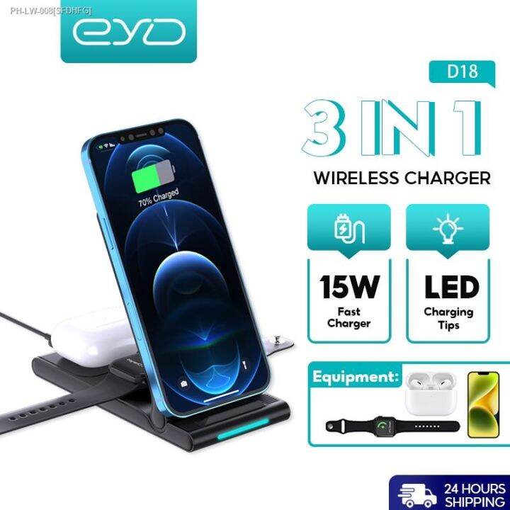 ☄ EYD D18 Foldable Wireless Charger Stand 3 in 1 Magsafe Fast Charging