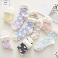 BULITE Women Sleep Bed Sock Winter Warm Thickening Plush Sox Heart Pattern Medium sock Coral velvet socks