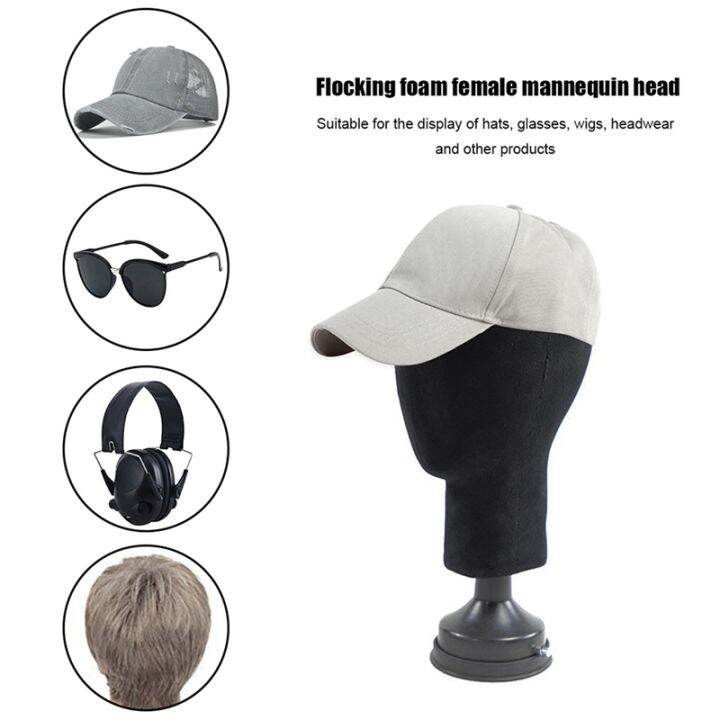 2x-flocking-foam-mannequin-head-model-photography-props-adult-mannequin-head-mold-wigs-glasses-hat-display-holder-black