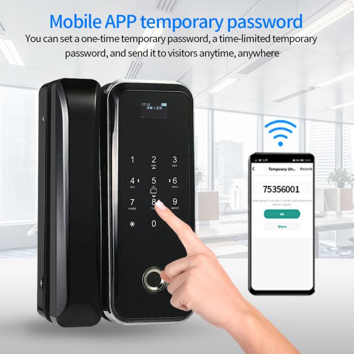 tuya-แอปล็อคประตูพิมพ์ลายนิ้วมือ-wifi-อัจฉริยะทำจากไม้ล็อกประตูกระจกไร้กรอบ13-56ล็อคปลดล็อกนาฬิกาปลุกควบคุมไวไฟได้ตามต้องการ
