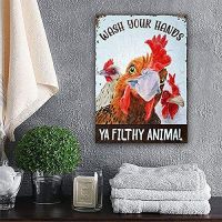 Generic Chicken Decor Signs Wash Your Hands Ya Filthy Animal Chicken Metal Sign Funny Bathroom Sign Bathroom Decor