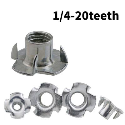 BSW White Zinc Four-Jaw Nuts 1/4-20 Teeth Four Claw Nut Speaker Nut T-nut Blind Pronged Inser Tee Nut Hardware