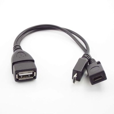 ；【‘； 2 In 1 Micro USB OTG Cable Host Power Y Splitter USB Adapter To Mirco 5 Pin Male Female USB Port OTG Charging Cable Black Cord