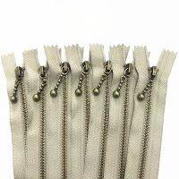 ❈┅ 3 (20-50cm) 8-20inch 5pcs Beige Round bead modeling copper zipper metal zipper