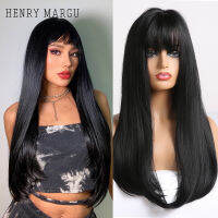 HENRY MARGU Long Black Straight Synthetic Wigs Natural Daily Bob Hair Wigs for Women Cosplay Lolita with Bangs Heat Resistant