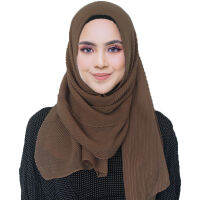 Hotslarge ขนาด TR ผ้าพันคอผ้าฝ้ายจีบ Crinkle ผู้หญิง Hijab มุสลิม Head Wrap Wrinkle Shawl ผ้าพันคอธรรมดาสี