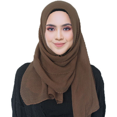 Hotslarge ขนาด TR ผ้าพันคอผ้าฝ้ายจีบ Crinkle ผู้หญิง Hijab มุสลิม Head Wrap Wrinkle Shawl ผ้าพันคอธรรมดาสี
