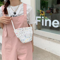 34227 Straw Bag New Woven Bag Womens Shoulder Bag Summer Beach One Shoulder Phone Bag Pearl Hand Small Bag