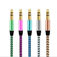 【DT】Car Aux Cord 1m Nylon Jack Audio Cable 3.5 mm to 3.5mm Aux Cable Male to Male Cloth Audio Aux Cable Gold Plug for iphone speaker  hot