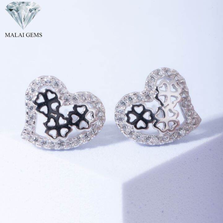 malai-gems-ต่างหูเพชร-เงินแท้-silver-925-เพชรสวิส-cz-เคลือบทองคำขาว-รุ่น075-1se61483-e-แถมกล่อง-ต่างหูcz-ต่างหูเงินแท้