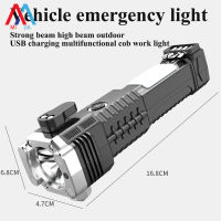 ไฟฉาย LED XIAOMIMIJIA ไฟกล้องโทรทรรศน์แสงแรงชาร์จ USB กลางแจ้งไฟทำงานทรงซังข้าวโพดอเนกประสงค์ค้อนทุบกระจกรถ