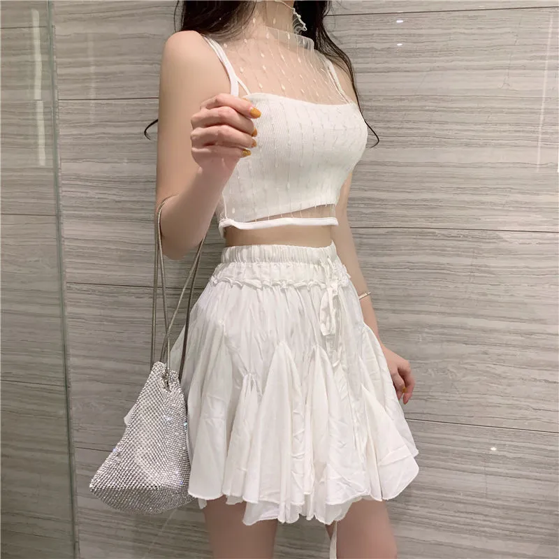 Aki20 Blouse Women Korean Style New Design 2023 Mesh Lace Beautiful Back  Camisole Vest Women's 2023 Summer New Style Strapless Outer Wear Sexy Navel  Base Sleeveless Top Crop Top