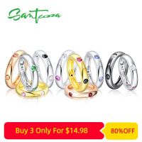 SANTUZZA Silver Ring for Women Pure 925 Sterling Silver Multi-Color Gem Stones Stackable Eternity Rings Trendy Fashion Jewelry