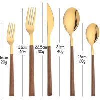 6Peopl Brown Gold Dinnerware Sets Stainless Steel Cutlery Set Imitation Wood Handle Knife Fork Spoon Flatware Kitchen Tableware