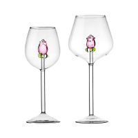 Creative 3D Pink Glass Rose Build-in Red White Wine Glasses Cup Stemware Goblets Champagne Flute Household Lovely Gift