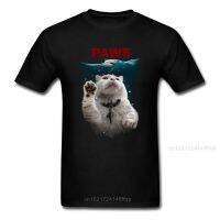 Street Paws T Shirts Young Tshirt Man Jaws T-Shirt Design Summer Clothes Cat &amp; Shark 3D Print Tops Tees Cotton Black Wholesale 【Size S-4XL-5XL-6XL】