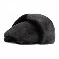 ฤดูหนาวผู้ชายหมวก Plush Thicken Berets หมวกหู Duckbill Newsboy วัยกลางคนผู้สูงอายุ Herringbone แบนหมวกชาย