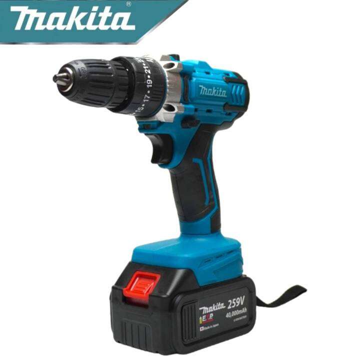 makita-สว่านไร้สาย-259v-3ระบบ-เจาะเหล็ก-เจาะคอนกรีต-ขันน็อตสกรู-เจาะกระแทกได้-พร้อมอุปกรณ์-งานเทียบ