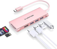 LENTION USB C Hub with 4K HDMI, 3 USB 3.0, SD 3.0 Card Reader Compatible 2022-2016 MacBook Pro 13/15/16, New Mac Air/iPad Pro/Surface, More, Multiport Stable Driver Dongle Adapter (CB-C34, Rose Gold)