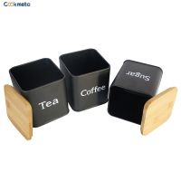 3 PCS Coffee Sugar Tea Jars Kitchen Storage Canister Set Round Square Tea Biscuit Storage Tank With Airtight Covers White Black