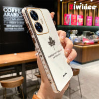 NIWINEE เคสมือถือชุบโลหะแฟชั่นใบเมเปิ้ลขอบตรงสำหรับ Realme C55ฝาครอบป้องกันทีพียูอ่อนกันตก