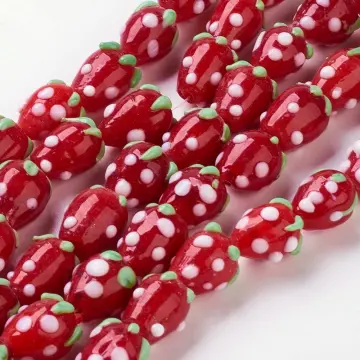 2PCs Lampwork Glass Beads Strawberry Fruit Multicolor 3D Loose Spacer Beads  DIY Making Bracelets For Women