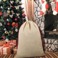 Faux Burlap Christmas Santa Sack Linene Classic Style Rope Drawstring Personalized Blank Gift Bag Oversized Xmas Gift For Her