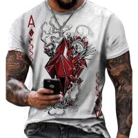 Cube Ace T-Shirt 3D Printed Poker Men Oversized Summer Casual Man Tees Vintage Round Neck Tops Short Sleeve Hip Hop Streetwear