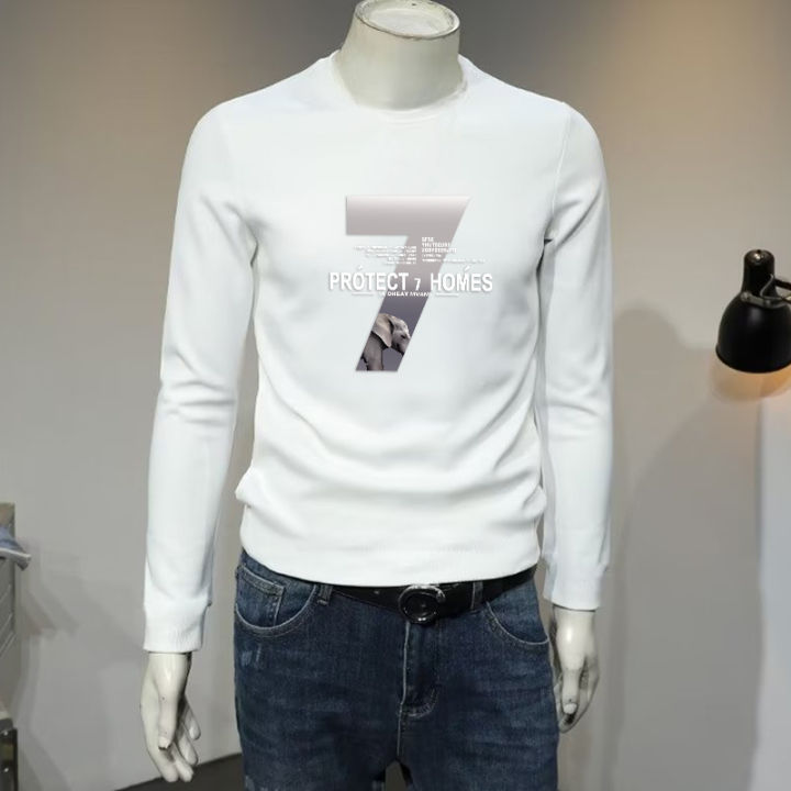 tubercober-เสื้อยืดแขนยาวผู้ชาย-ใหม่2023ลำลองเสื้อสเวตเชิ้ตเสื้อคลุมรอบคอเข้ารูปเกาหลี