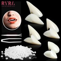 【hot】✸♤❣  Dia das bruxas dentes de vampiro cosplay decoração adereços resina falsos com cola sólida dentadura adesivo férias diy decorações