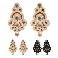 KpacoTa Unique Design Handmade Soutache earrings Crystal jewelry Ethnic boho women large drop earring black beige colour Gold