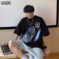 Suikone เสื้อคอคลมแขนสั้นแฟชั่นใหม่เสื้อยืดเสื้อแบบหลวมลำลองของผู้ชาย