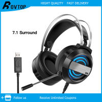 Rovtop GAMING HEADSET 7.1 เสียงรอบทิศทาง RGB แสงเบสหูฟังเล่นเกมพร้อมไมโครโฟนสำหรับพีซีคอมพิวเตอร์สำหรับ Xbox One มืออาชีพ Gamer