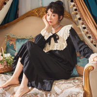 Plus Size 5XL Nightgowns Bow Lace Sleepwear Nightwear Female Autumn Dress Long Sleeve Princess Shirt Womens Robe Peignoir Homme